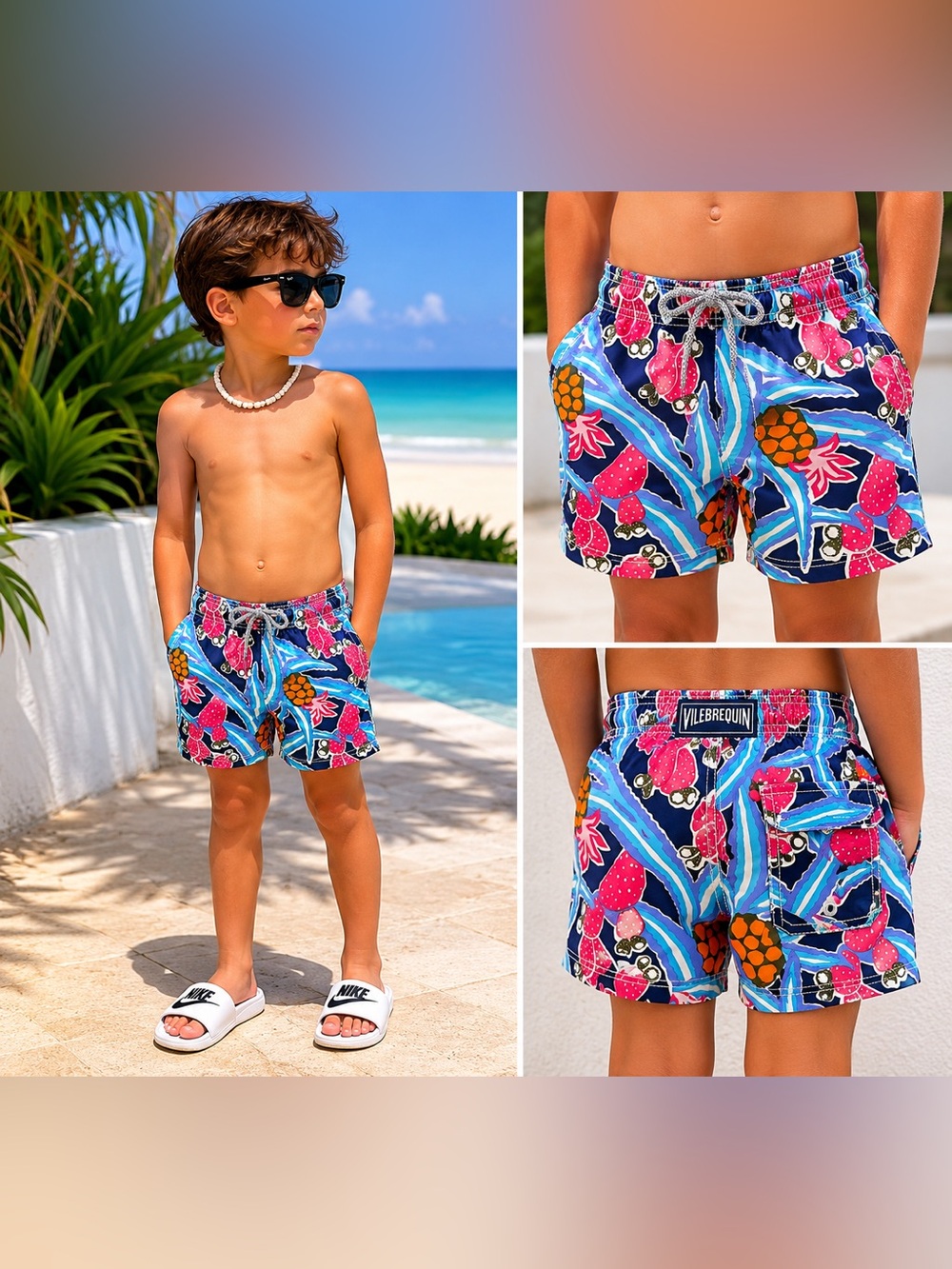 Vilebrequin Boys 8 Tropical Print Swim Trunks Luxury Designer Swim Shorts